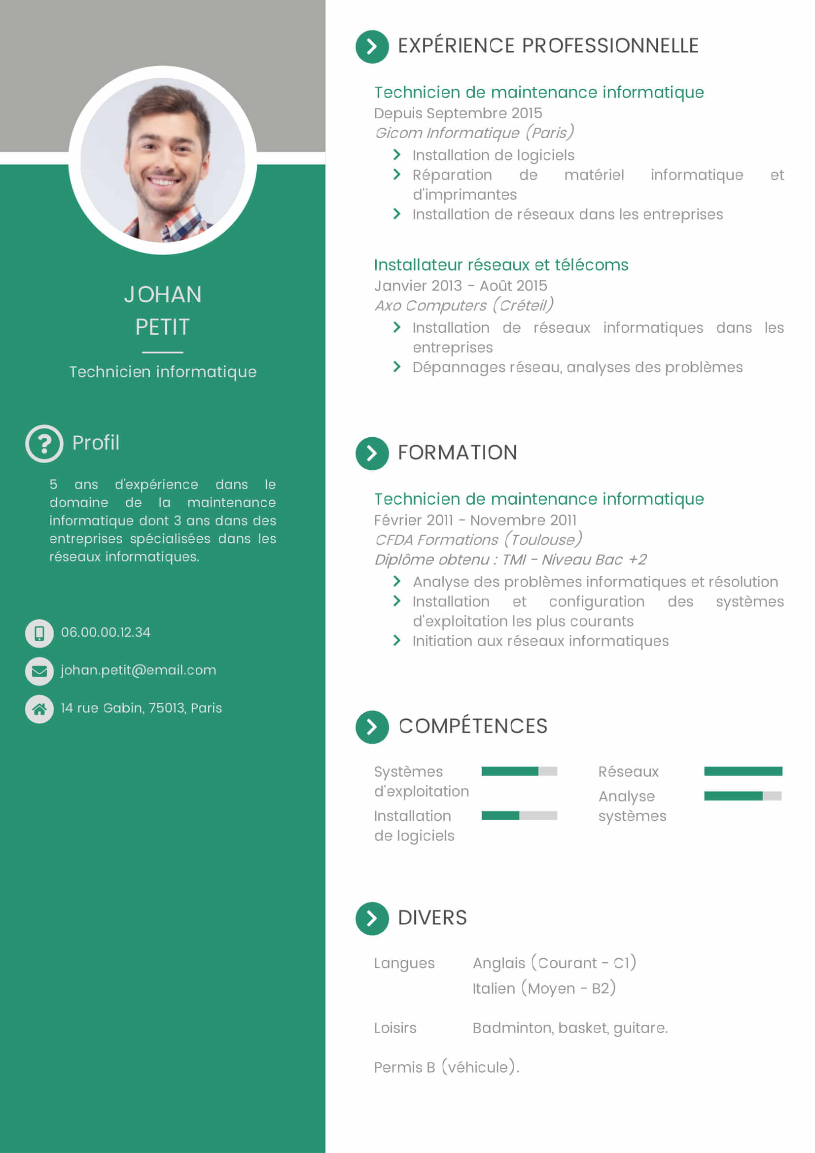 Modello di CV Portal green